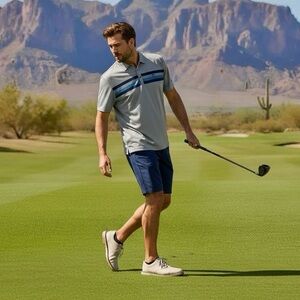 TravisMathew Private Dock Golf Polo Shirt XXL Gray Blue Stripes